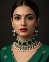 Modern Dual Tone Green Emerald Victorian Bridal Choker Necklace Set